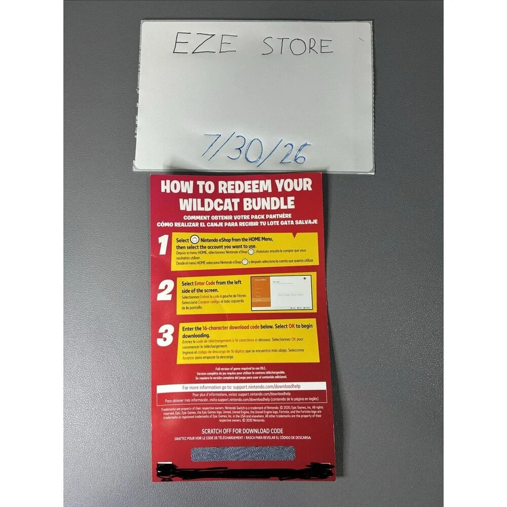 Nintendo Switch Fortnite WILDCAT Bundle Vbucks Card Code Unscratched  RARE DLC